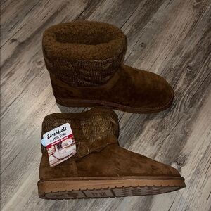 Muk Luks Tan Faux Suede Boots with Knit Detail